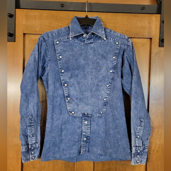 Panhandle Slim Tops - Vintage Panhandle Slim Calvary Bib Denim Western Shirt. Size: Small
